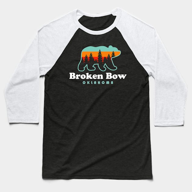 Broken Bow Oklahoma Lake Outdoors Bear Baseball T-Shirt by PodDesignShop